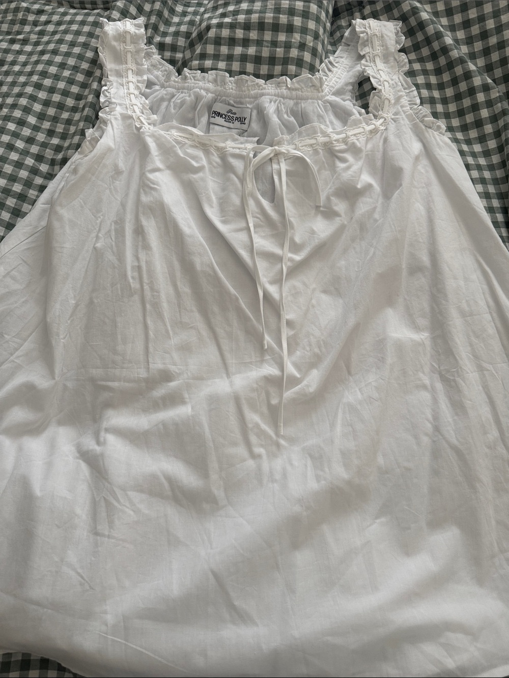 Princess Polly White Cotton Ruffle-Trim flowy top  12 petite